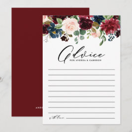 Waterverf Bourgogne en marinebloemen bruiloft Advieskaart
