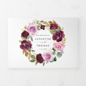 Waterverf Bourgogne en Paarse Floral Fall Wedding Drieluik Uitnodiging (Cover)