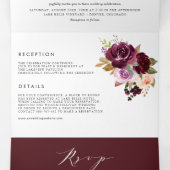 Waterverf Bourgogne en Paarse Floral Fall Wedding Drieluik Uitnodiging (Binnenkant midden)