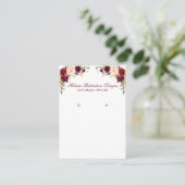 Waterverf Bourgogne Floral Earring Display Kaart Visitekaartje (Staand voorkant)
