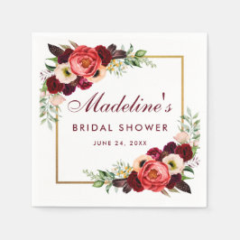 Waterverf Bourgogne Floral Gold Boho Vrijgezellenf Servet