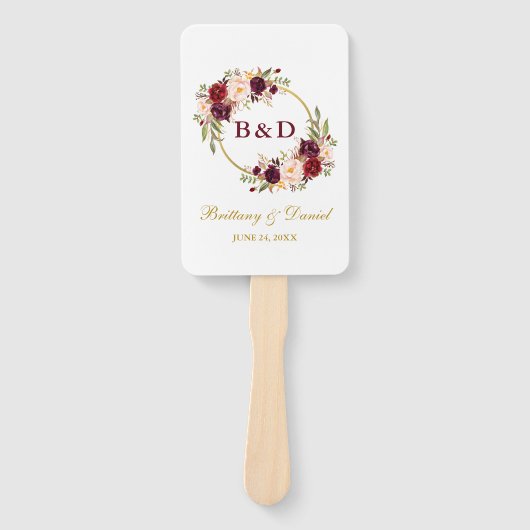 Waterverf Bourgogne Floral Handwaaier (Voorkant)