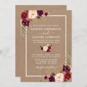 Waterverf Bourgogne Floral Kraft Kaart (Voorkant / Achterkant)