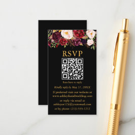 Waterverf Bourgogne Floral QR RSVP Black Informatiekaartje