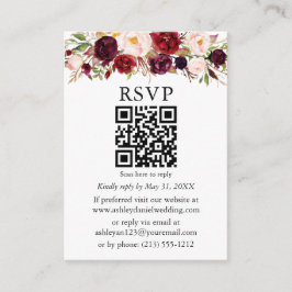Waterverf Bourgogne Floral QR RSVP Informatiekaartje