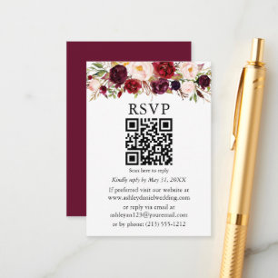 Waterverf Bourgogne Floral QR RSVP Informatiekaartje