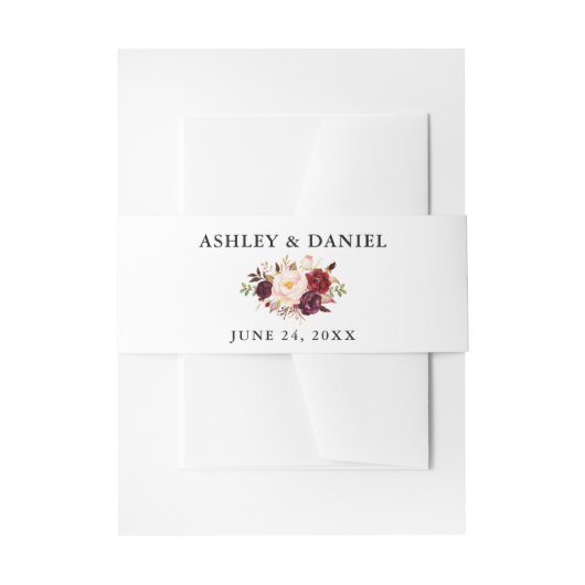 Waterverf Bourgogne Floral Uitnodigingen Wikkel (Voorkant Voorbeeld)