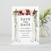 Waterverf Bourgogne Floral voor weddenschap Save The Date (Staand voorkant)