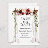 Waterverf Bourgogne Floral voor weddenschap Save The Date (Voorkant / Achterkant)