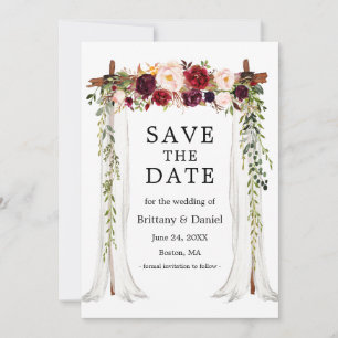 Waterverf Bourgogne Floral voor weddenschap Save The Date
