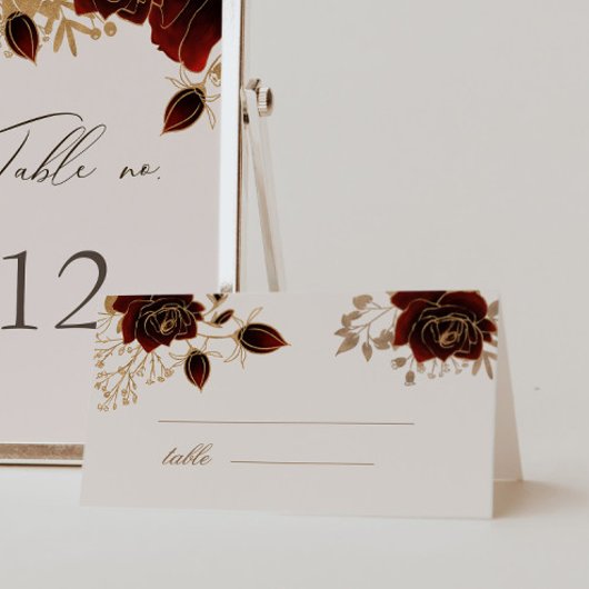 Waterverf Bourgogne Gouden Rozen Tafelnummer Kaart