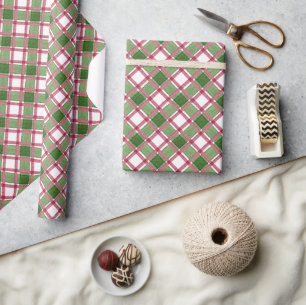 Waterverf Bourgogne & Green Plaid Kerst Cadeaupapier