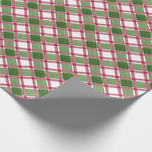 Waterverf Bourgogne & Green Plaid Kerst Cadeaupapier (Hoek)