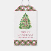 Waterverf Bourgogne & Green Plaid Kerstboom Cadeaulabel (Voorkant)