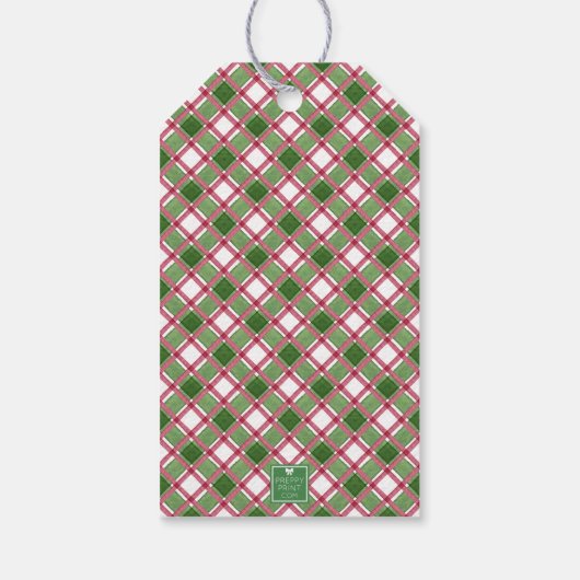 Waterverf Bourgogne & Green Plaid Kerstboom Cadeaulabel (Achterkant)