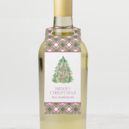 Waterverf Bourgogne & Green Plaid Kerstboom Flessenhanger