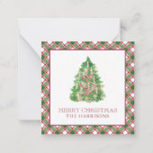 Waterverf Bourgogne & Green Plaid Kerstboom Notitiekaartje (Voorkant)