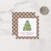 Waterverf Bourgogne & Green Plaid Kerstboom Notitiekaartje (Voorkant / Achterkant in situ)