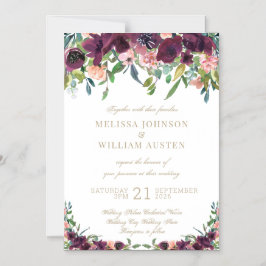 Waterverf Bourgogne Ivoor Bloemen Bruiloft Magnetische Uitnodiging