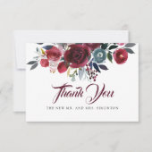 Waterverf Bourgogne Rode Bloemen bruiloft Bedankkaart (Voorkant)