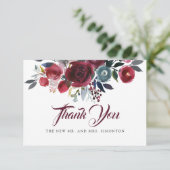 Waterverf Bourgogne Rode Bloemen bruiloft Bedankkaart (Staand voorkant)