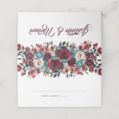 Waterverf Bourgogne Rode Bloemen Bruiloft Plaats K Plaatskaartje (Buitenkant ongevouwen)