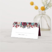 Waterverf Bourgogne Rode Bloemen Bruiloft Plaats K Plaatskaartje (Voorkant)