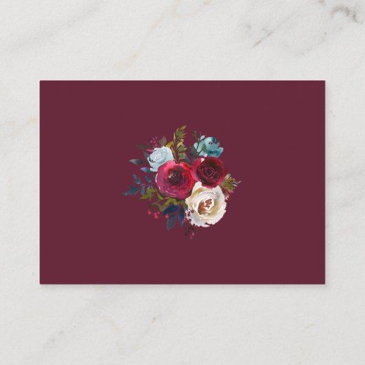 Waterverf Bourgogne Rode Bloemen bruiloft receptie Informatiekaartje (Achterkant)