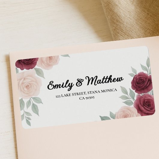 Waterverf Bourgogne Roos Retour Adreslabels Etiket