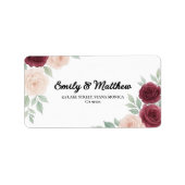 Waterverf Bourgogne Roos Retour Adreslabels Etiket (Voorkant)