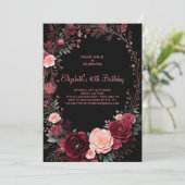 Waterverf Bourgogne Rozen 40e Verjaardag Kaart (Staand voorkant)