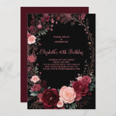 Waterverf Bourgogne Rozen 40e Verjaardag Kaart (Voorkant / Achterkant)