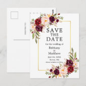 Waterverf Bourgogne Rozen Goud Lijst Save the Date Briefkaart (Voorkant / Achterkant)