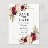 Waterverf Bourgogne Rozen Goud Lijst Save the Date Briefkaart (Voorkant)