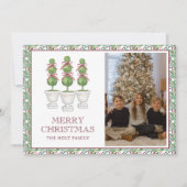Waterverf Bourgogne Topiary Kerstfoto Feestdagenkaart (Voorkant)