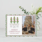 Waterverf Bourgogne Topiary Kerstfoto Feestdagenkaart (Staand voorkant)