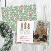 Waterverf Bourgogne Topiary Kerstfoto Feestdagenkaart