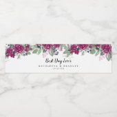 Waterverf Bourgogne Wijn Bloemen Boho Bruiloft Waterfles Etiket (Enkel label)