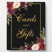 Waterverf Bourgogne Zwart Goud Trouwkaarten Cadeau Fotoplaat (Voorkant)