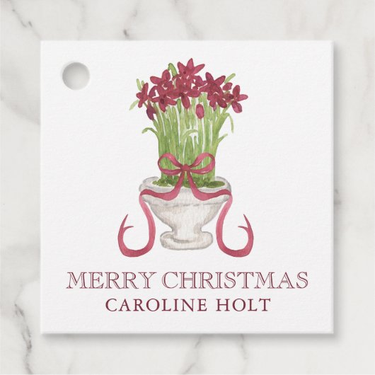 Waterverf Bourgondië Amaryllis kerstcadeau Bedankjes Labels (Voorkant)