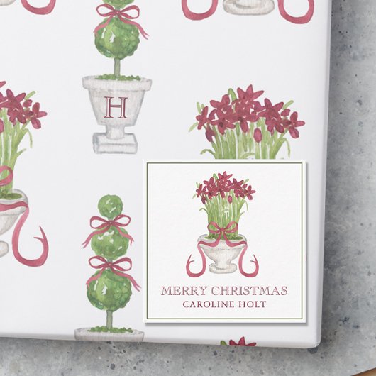 Waterverf Bourgondië Amaryllis kerstcadeau Notitiekaartje