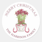 Waterverf Bourgondië Amaryllis kerstcadeau Ronde Sticker (Voorkant)