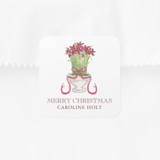 Waterverf Bourgondië Amaryllis kerstcadeau Vierkante Sticker