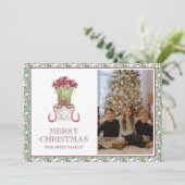 Waterverf Bourgondië Amaryllis Kerstfoto Feestdagenkaart (Staand voorkant)