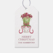 Waterverf Bourgondië Amaryllis Kerstmis Cadeaulabel (Voorkant)