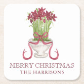 Waterverf Bourgondië Amaryllis Kerstmis Kartonnen Onderzetters (Voorkant)