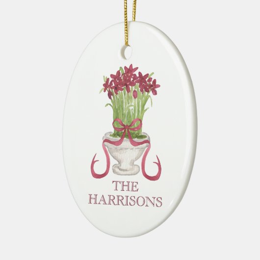 Waterverf Bourgondië Amaryllis Kerstmis Keramisch Ornament (Links)