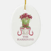 Waterverf Bourgondië Amaryllis Kerstmis Keramisch Ornament (Voorkant)