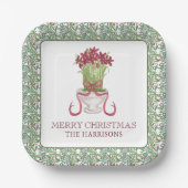 Waterverf Bourgondië Amaryllis Kerstmis Papieren Bordje (Voorkant)