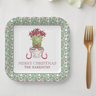 Waterverf Bourgondië Amaryllis Kerstmis Papieren Bordje